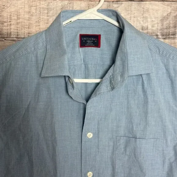 UNTUCKit Mens Slim Fit Shirt Medium Blue Checkered Preppy Classic Button Up - Picture 3 of 8